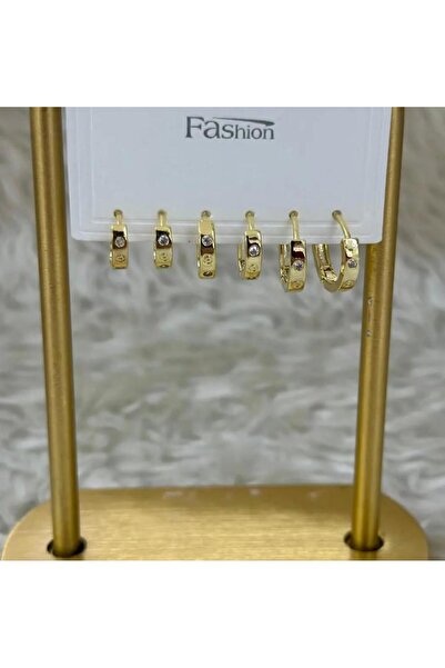 Septemmart Gold Color Sparkling Rivet Detailed 6-Piece Combination Earring Set