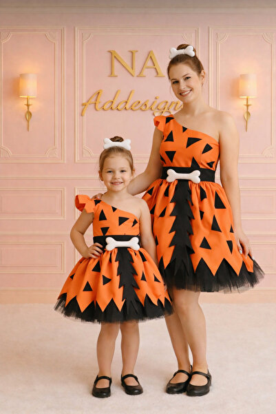NA ADDESIGN Costum concept Epoca de Piatră pentru Mamă și Fiică – Portocaliu ...