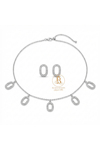 Black Season طقم سلسال شوكر + 2 حلق - زاركون | بلاك سيزون