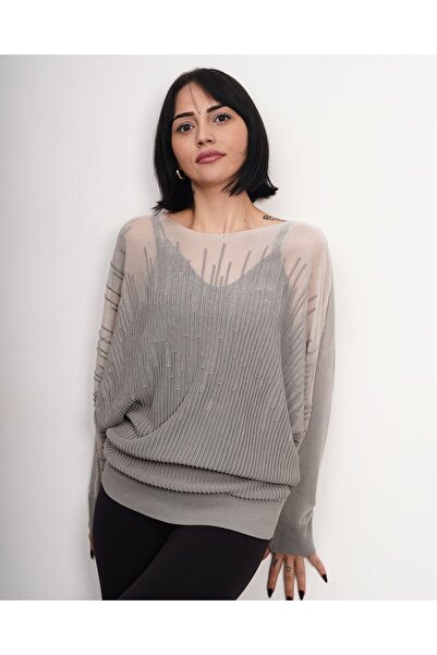 sumoda Women's Transparent Tulle Detailed Knitwear Sweater