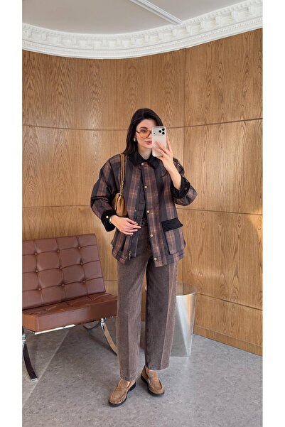 HAZELANNA جاكيت مخملي بجيوب على ياقة القميص