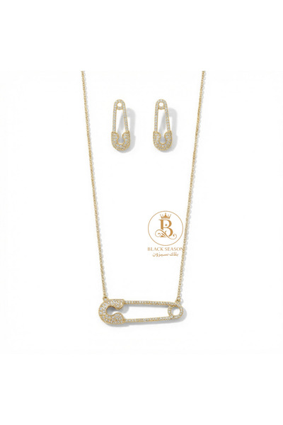 Black Season طقم سلسال طويل + حلق - زاركون | بلاك سيزون