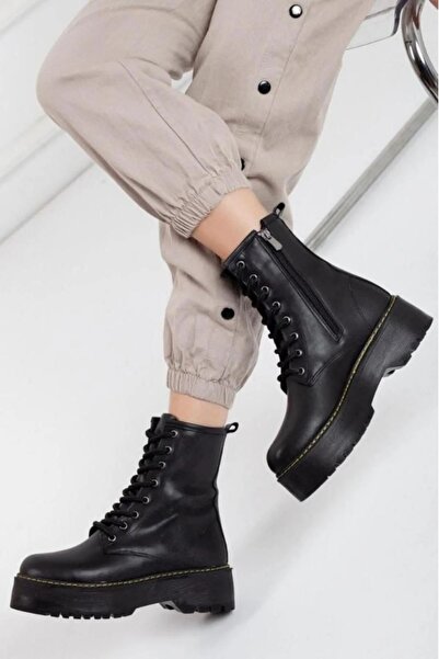 ermin أحذية جلدية سوداء عالية الجودة مقاومة للماء مع أربطة وسحابات