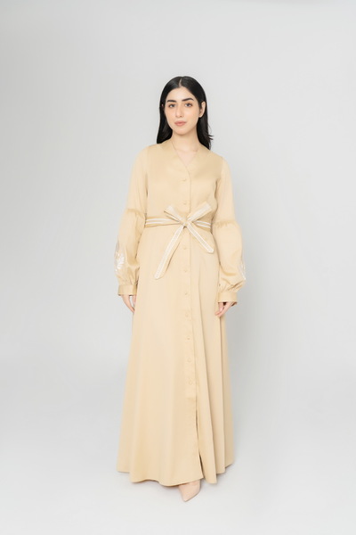 Obaha Dress with belt and embroidered sleeves