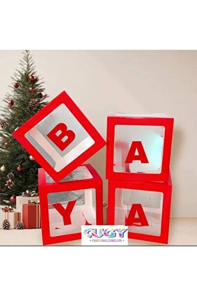 cugy parti malzemeleri KIRMIZI BABY YAZILI KUTU | ŞEFFAF BALON KUTUSU | HEDİY...