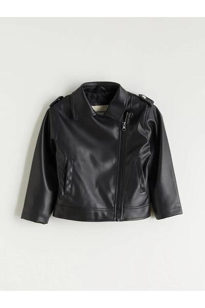 LC Waikiki Black Leather Look Girl's Coat (S6)
