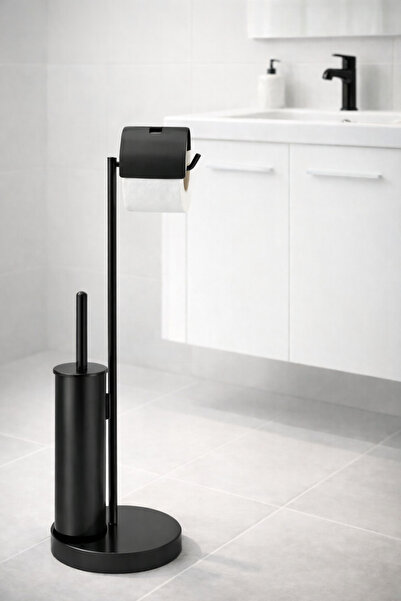 DMR HOME Mat Siyah Ayaklı Tuvalet Kağıtlığı ve WC Fırçası Seti | Modern Lüks ...