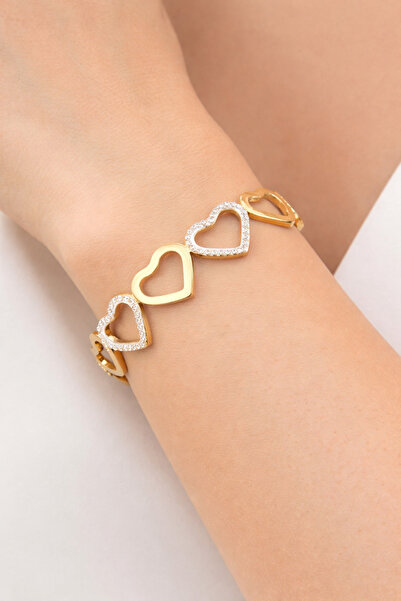 Bellenza Kalpli Gold Çelik Kelepçe Bileklik – Taşlı Zarif Tasarım