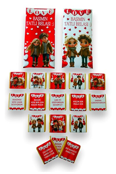 Tonti Ponti Sevgililer Günü Aşk Dolu Çikolata Kutusu – 2 Büyük Baton + 16 Mad...