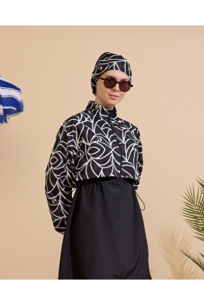 GAVLİA Women's Hijab Swimsuit 4-Piece Set - Half-Covering with Zipper..