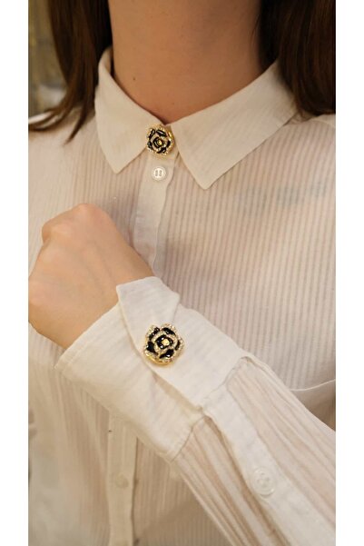 Jerie Siyah Çiçek 2'li Set Düğme Broş