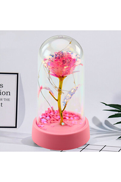 LEAN Trandafir de cristal etern în cupolă cu iluminare LED roz