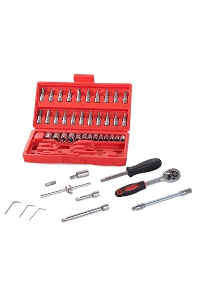 SHUNDA 1/4" Socket Wrench Set with Ratchet, 52 Pieces, Cr-V