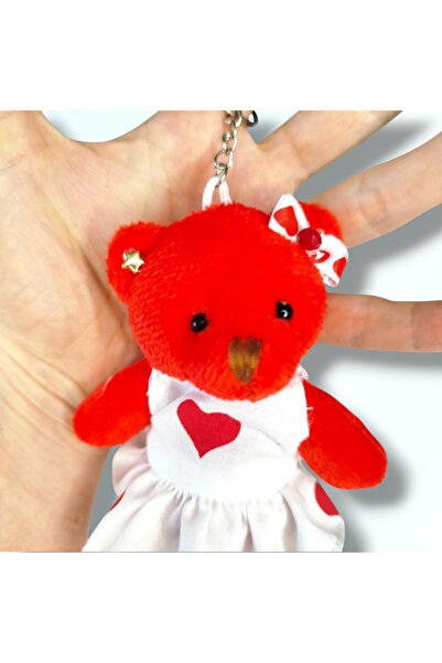 STE Giydirilmiş Ayıcık Anahtarlık – El Yapımı Kalp Desenli Elbiseli Ayıcık An...