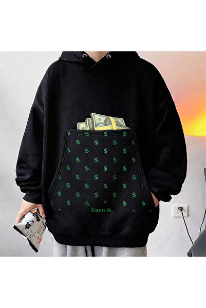 Toum Hanorac cu glugă cu imprimeu sloganul „Earn it”