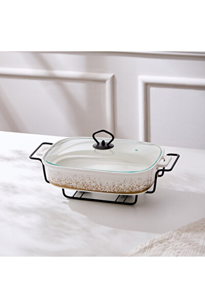 Malooki Porcelain oven dish with warming rack and glass lid, 36 cm - Snowing ...