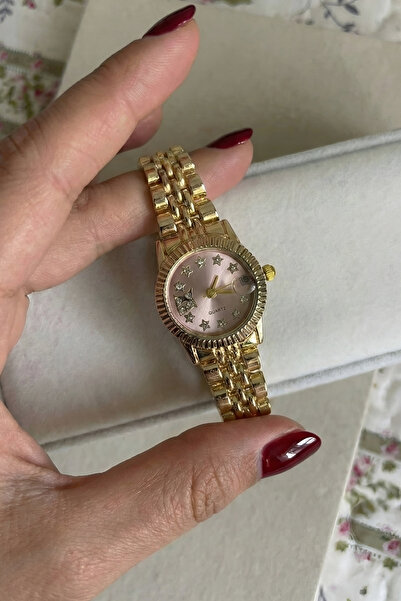 Volenta Shop Minimal Model Starry Pink Dial Gold Color Women's Wristwatch