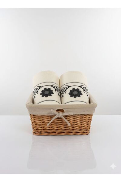 Mustgross Set of 2 Punch Embroidered Hand and Face Towels - 100% Cotton 50X90...