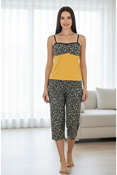 YusGos Women's Rope Strap Capri Bottom Patterned Pajama Set