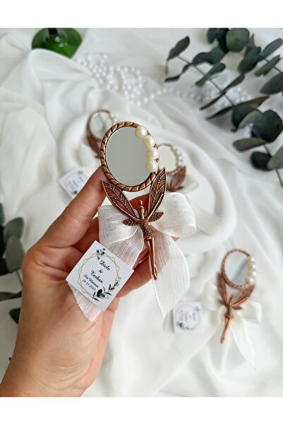 Gami Handmade İnci Süslemeli Bronz Melek Ayna Magnet Söz, Nişan, Düğün, Nikah, Mevlüt Hediyelik - 20 Adet