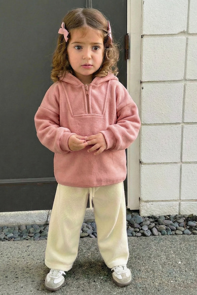 GÜLERBEBECİX Girl's Hooded Fleece Cardigan