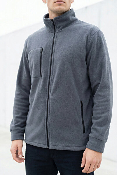 Kapin Unisex Smoked Full Zipper Fleece Jacket with 3 Pockets