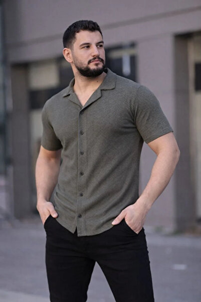 MODA Men's Waffle Fabric Short Sleeve Buttoned Open Collar Regular Fit Shirt ...