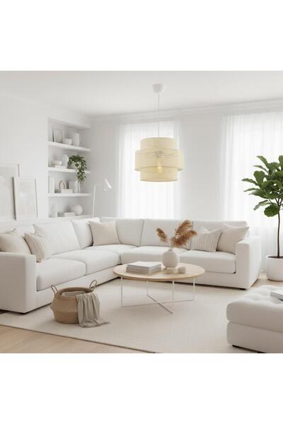 Elizim Home Lighting Silindir Hasır Görünümlü Abajur Sarkıt Avize