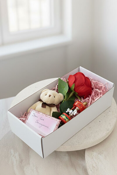 lovrime Sevgiliye Özel Hediye Seti – Kırmızı Gül, Atlı Karınca, Ayıcık & “Sen...