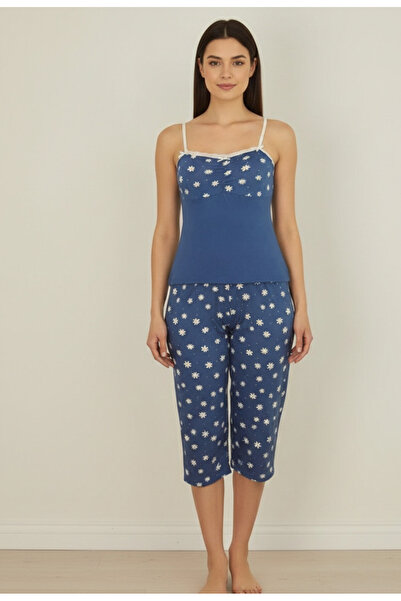 YusGos Women's Rope Strap Capri Bottom Patterned Pajama Set