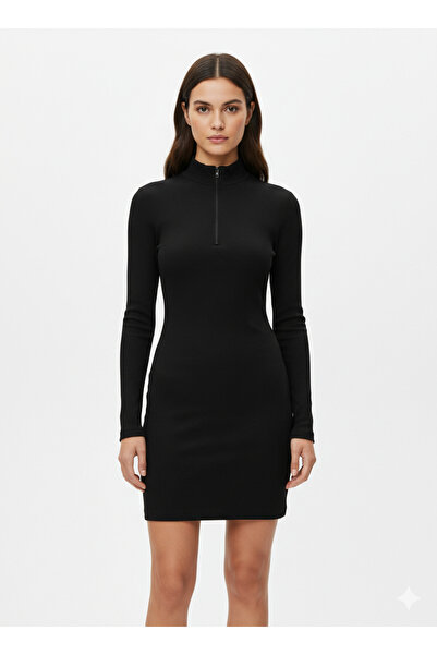 BEEMS Şardonlu Fermuar Detaylı Basic Spor Elbise