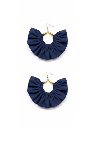 maia Gold Color Hoop Earrings – Navy Blue Fabric Beaded Design
