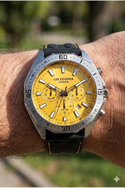 Lee Cooper Sports Men's Wristwatch |   45 mm Steel Case, Yellow Dial, Silicon...
