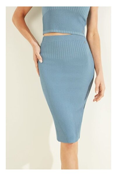 Guess Fustă de damă, cu logo, mulată, albastră, M