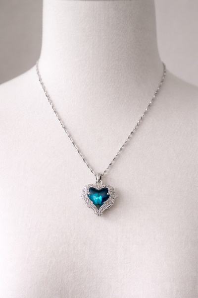 STİL NOKTA Steel Ocean Heart Necklace with Zircon Polished Stone, Does Not Ta...