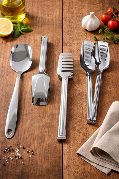 TARIK HOME 4 Piece Stainless Steel Serving Tongs Set