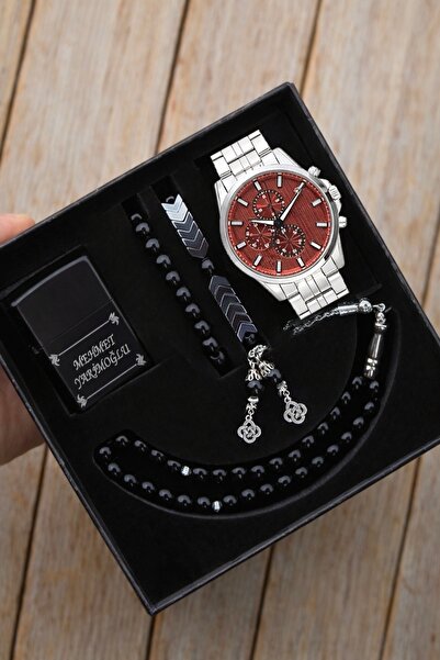 wesscollection Erkek Kol Saati Hediye Seti Saat Çakmak ve Tesbih Seti