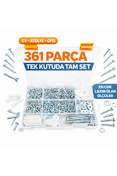 Civtex 361 Parça Sunta Vidası ve Matkap Uçlu Vida Seti – Organizer Kutulu