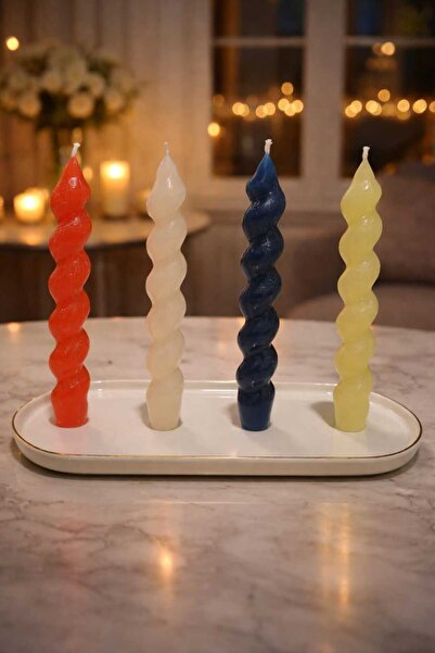İpek Viola Home 4’lü Burgu Mum Seti | Dekoratif Spiral Şamdan Mum | Renkli Ev...