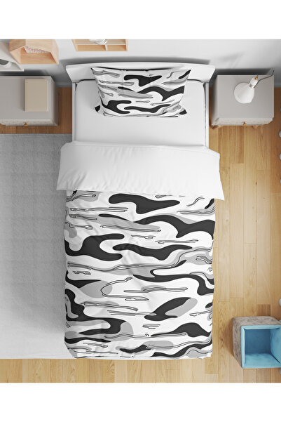 Home طقم سرير مفرد مطبوع رقميًا ثلاثي الأبعاد بنمط مموه باللون الرمادي بدون م...