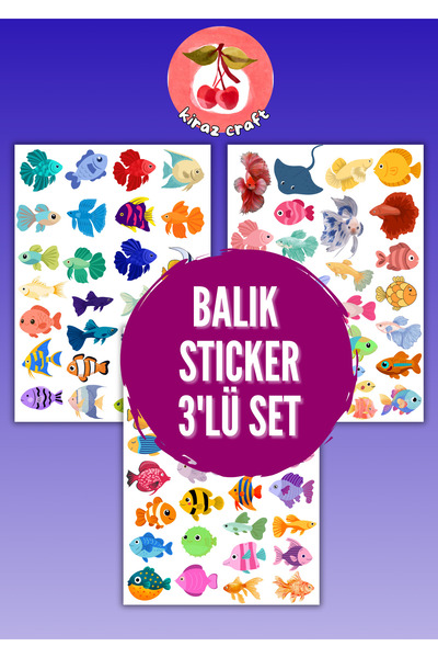 Kiraz Craft Balık Sticker 3’lü Set Ajanda, Bullet Journal, Defter, Scrapbook,...