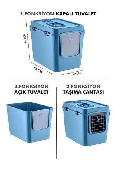 Genel Markalar poliva home XL 3 Fonksiyonlu Premium Kapalı Kedi Tuvaleti ve T...