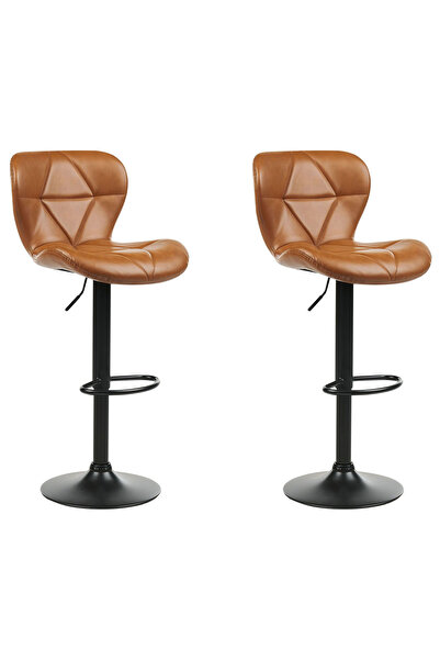 BELIANI VALETTA 2'li Döner Bar Sandalyesi Seti, Suni Deri, Ayarlanabilir Yüks...