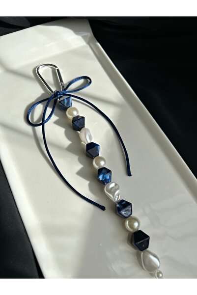 Handmade Lacivert İnci Detaylı Çanta Charmı & Anahtarlık – El Yapımı Bag Charm