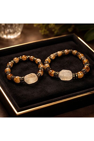 Agatella Tasarım Citrine and Hematite Natural Stone Couple Bracelet |   Valen...