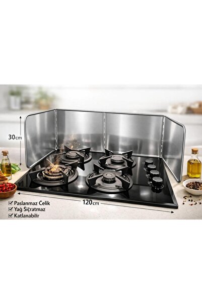 Redmina Yağ Sıçratmaz Ocak Arkası Koruyucu Paslanmaz Metal 120x30 cm