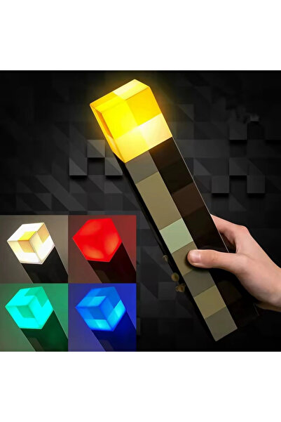 Gudli Minecraft Tarzı LED Meşale Lamba Çok Renkli USB Şarjlı Duvar Masa Lambası