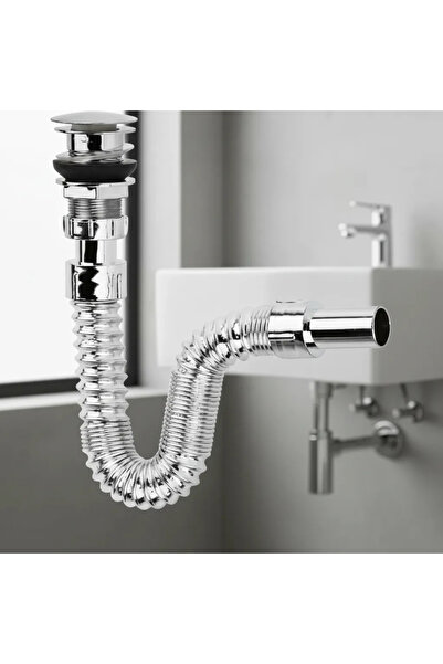 Lisinya Chrome Push-Button Siphon - Bellows Siphon with Push Stop for Sink Ki...