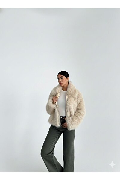 SEEF WOMEN Kadın Bej Fermuarlı Yumuşak Dokulu Kürk