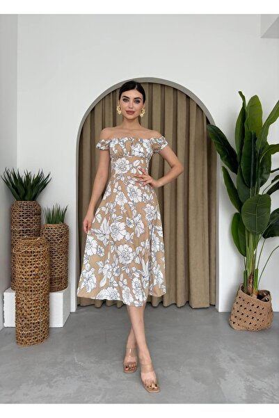 ETİKAFASHION Midi casual dress with short sleeves and floral embellishments -...